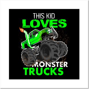 Youth Monster Trucks,this kid loves monster trucks, Boys car Boys and Girls Gift Posters and Art